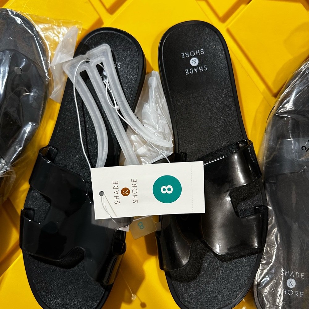 2 pairs Shade & Shore Black Slide Sandals sizes 7, 8 or 9 available
